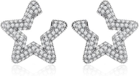 14K White Gold Plated Cubic Zirconia Halo Stud Earrings for Women Silver Post Hypoallergenic Statement Earrings with Twisted Double Halo CZ Simulated Diamond Studs for Sensitive Ears in Kuwait