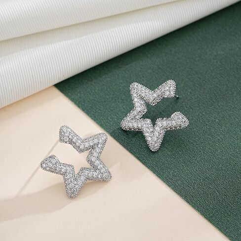 14K White Gold Plated Cubic Zirconia Halo Stud Earrings for Women Silver Post Hypoallergenic Statement Earrings with Twisted Double Halo CZ Simulated Diamond Studs for Sensitive Ears in Kuwait