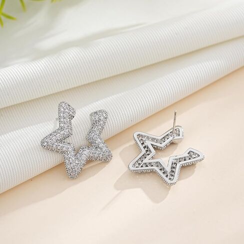 14K White Gold Plated Cubic Zirconia Halo Stud Earrings for Women Silver Post Hypoallergenic Statement Earrings with Twisted Double Halo CZ Simulated Diamond Studs for Sensitive Ears in Kuwait