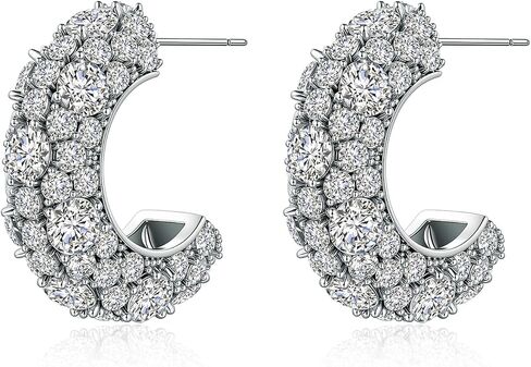 14K White Gold Plated Cubic Zirconia Halo Stud Earrings for Women Silver Post Hypoallergenic Statement Earrings with Twisted Double Halo CZ Simulated Diamond Studs for Sensitive Ears in Kuwait
