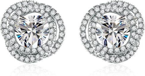 14K White Gold Plated Cubic Zirconia Halo Stud Earrings for Women Silver Post Hypoallergenic Statement Earrings with Twisted Double Halo CZ Simulated Diamond Studs for Sensitive Ears in Kuwait