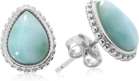 Gemsme Larimar Earrings for Women - Hypoallergenic 925 Sterling Silver Blue Larimar Jewelry Stud Earrings in Kuwait