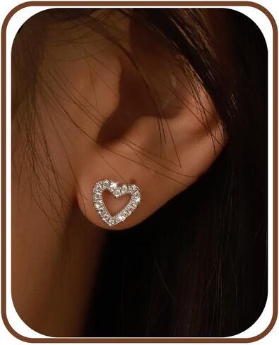 925 Sterling Silver Heart Earrings for Women Dainty Open Heart Stud Earrings Cubic Zirconia Stud Earring Jewelry Gifts for Her in Saudi Arabia