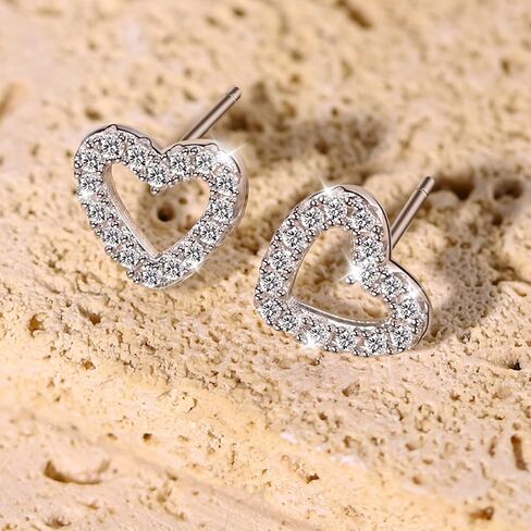 925 Sterling Silver Heart Earrings for Women Dainty Open Heart Stud Earrings Cubic Zirconia Stud Earring Jewelry Gifts for Her in Saudi Arabia