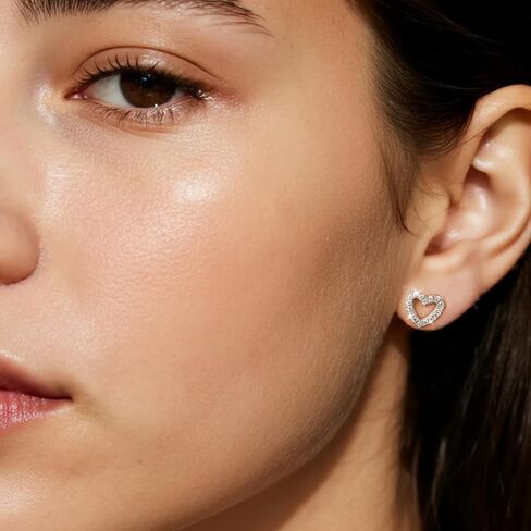 925 Sterling Silver Heart Earrings for Women Dainty Open Heart Stud Earrings Cubic Zirconia Stud Earring Jewelry Gifts for Her in Saudi Arabia