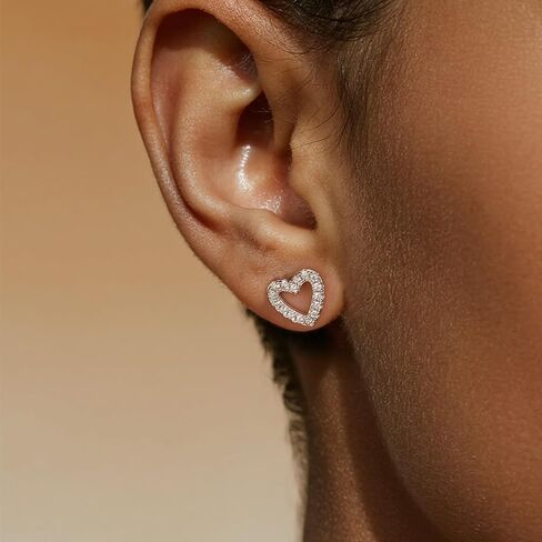 925 Sterling Silver Heart Earrings for Women Dainty Open Heart Stud Earrings Cubic Zirconia Stud Earring Jewelry Gifts for Her in Saudi Arabia