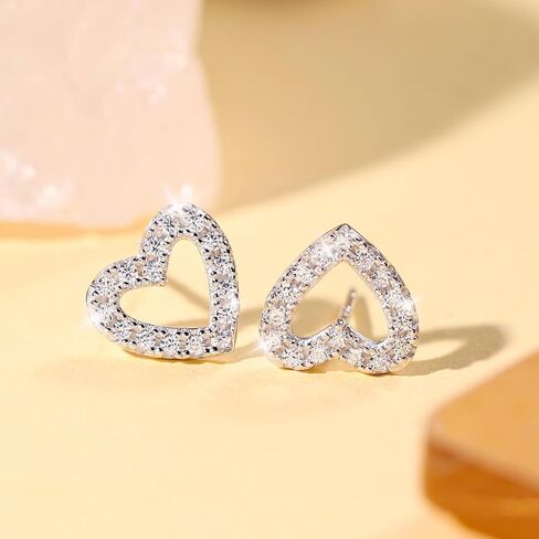 925 Sterling Silver Heart Earrings for Women Dainty Open Heart Stud Earrings Cubic Zirconia Stud Earring Jewelry Gifts for Her in Saudi Arabia