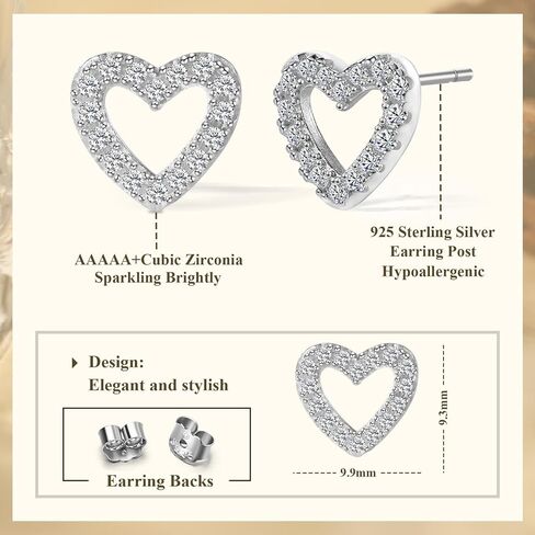 925 Sterling Silver Heart Earrings for Women Dainty Open Heart Stud Earrings Cubic Zirconia Stud Earring Jewelry Gifts for Her in Saudi Arabia