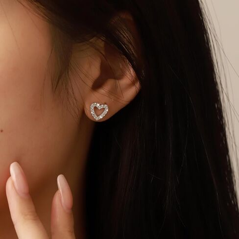 925 Sterling Silver Heart Earrings for Women Dainty Open Heart Stud Earrings Cubic Zirconia Stud Earring Jewelry Gifts for Her in Saudi Arabia