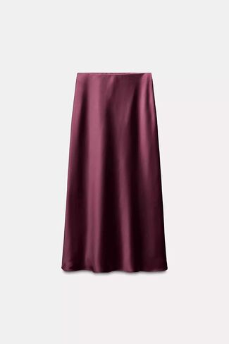Women's Satin High Waist Midi Skirt Elegant A Line Flared Hem with Zipper Casual Business Party Formal Daily Long Skirt in Kuwait