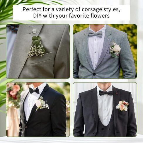 Wedding Boutonniere Holder 20 Pack, No-Sew Plastic Square Flower Sleeves for Groom & Groomsmen, Horizontal Pocket Flower Vials for Suit Jacket Chest Pocket, Prom, Homecoming (NO Flowers) in Saudi Arabia