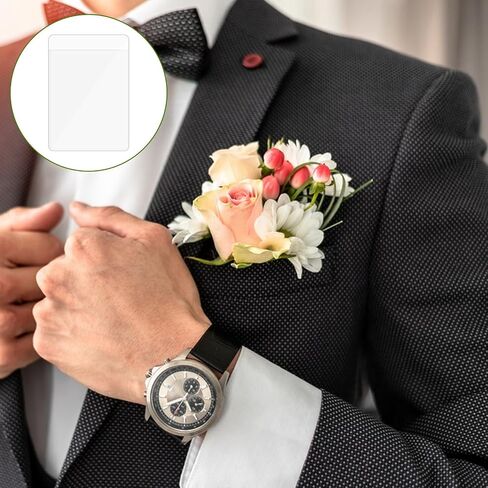 Wedding Boutonniere Holder 20 Pack, No-Sew Plastic Square Flower Sleeves for Groom & Groomsmen, Horizontal Pocket Flower Vials for Suit Jacket Chest Pocket, Prom, Homecoming (NO Flowers) in Saudi Arabia