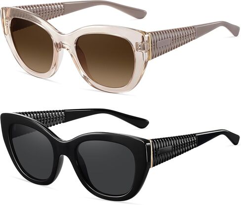 EYEGUARD Trendy Cat Eye Round Sunglasses for Women Vintage UV Protection Sunnies Sunglasses 2 Pack in Kuwait