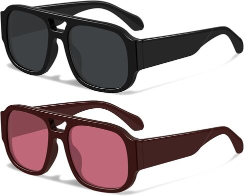 YDAOWKN Retro Oversized Aviator Sunglasses for Women Men Square Double Bridge Trendy Sun Glasses UV400 in Saudi Arabia