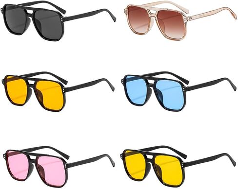 6 Pieces Retro Square Aviator Sunglasses for Women Men Trendy Classic 70s Oversized Aviator Plastic Frame Sun Glasses in Saudi Arabia