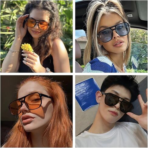 6 Pieces Retro Square Aviator Sunglasses for Women Men Trendy Classic 70s Oversized Aviator Plastic Frame Sun Glasses in Saudi Arabia