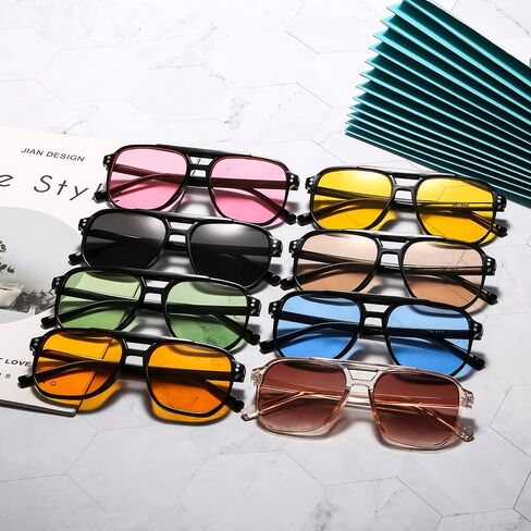 6 Pieces Retro Square Aviator Sunglasses for Women Men Trendy Classic 70s Oversized Aviator Plastic Frame Sun Glasses in Saudi Arabia