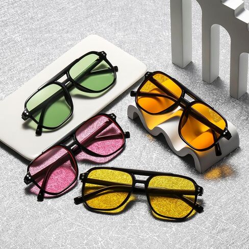 6 Pieces Retro Square Aviator Sunglasses for Women Men Trendy Classic 70s Oversized Aviator Plastic Frame Sun Glasses in Saudi Arabia