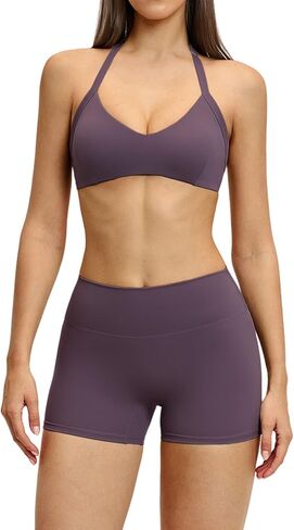 QBGJTD Women Two Piece Workout Sets Open Back Sports Bra Matching High Waist Gym Shorts Yoga Athletic Clothes in Kuwait