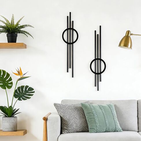 YIYA Black Abstract Metal Wall Art Decoration Minimalist Decor 3D Textured Square Logo Metal Wall Sculpture，for Living Room Bedroom Bathroom Study Room (Black - Circle) in Kuwait