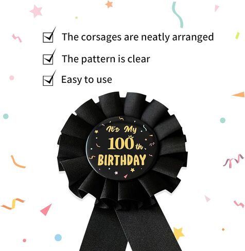 It's My 100th Birthday Pin,100 Years Old Birthday Button Pin Black Ribbon Badge for Men and Women Party Decorations HM100 in Saudi Arabia