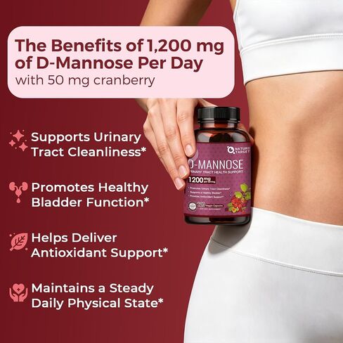 NATURE TARGET D-Mannose 1200mg - مكملات D Mannose للنساء مع التوت البري - تعزز صحة المسالك البولية ونظافة المثانة ودعم مضادات الأكسدة - غير معدلة وراثيًا وخالية من الغلوتين ونباتية - 120 كبسولة in Kuwait
