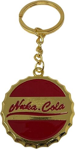 Nuka-Cola Bottle Cap Keychain – Fallout Red Enamel Gold Key Ring Wasteland Gamer Gift for Men Women Fallout Accessories Post Apocalyptic Gaming Merch in Saudi Arabia