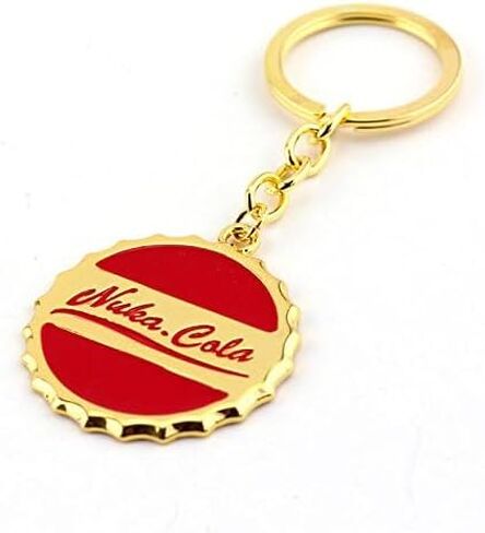 Nuka-Cola Bottle Cap Keychain – Fallout Red Enamel Gold Key Ring Wasteland Gamer Gift for Men Women Fallout Accessories Post Apocalyptic Gaming Merch in Saudi Arabia
