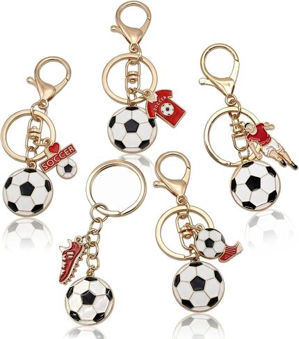 5 Pcs Soccer Keychain, 3D Gold Mini Love Soccer Gifts for Women Men, Stainless Steel Funny World Cup Football Keychains Gifts for Soccer Players Teens, Boys & Girls in Kuwait