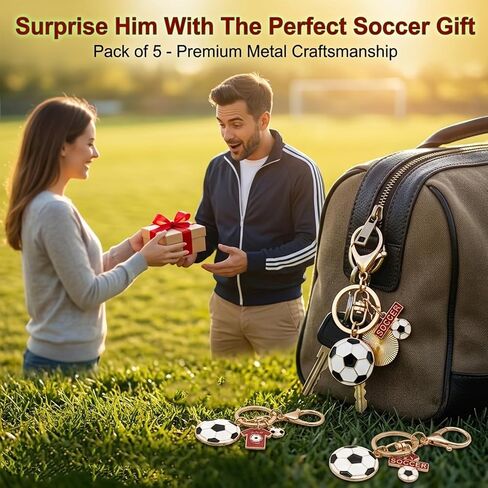 5 Pcs Soccer Keychain, 3D Gold Mini Love Soccer Gifts for Women Men, Stainless Steel Funny World Cup Football Keychains Gifts for Soccer Players Teens, Boys & Girls in Kuwait