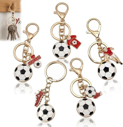 5 Pcs Soccer Keychain, 3D Gold Mini Love Soccer Gifts for Women Men, Stainless Steel Funny World Cup Football Keychains Gifts for Soccer Players Teens, Boys & Girls in Kuwait