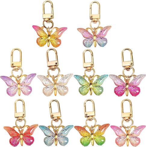 10 Pcs Butterfly Keychain Set Colorful Bag Charms for Women Trendy Backpack Clips Aesthetic Purse Accessories in Saudi Arabia