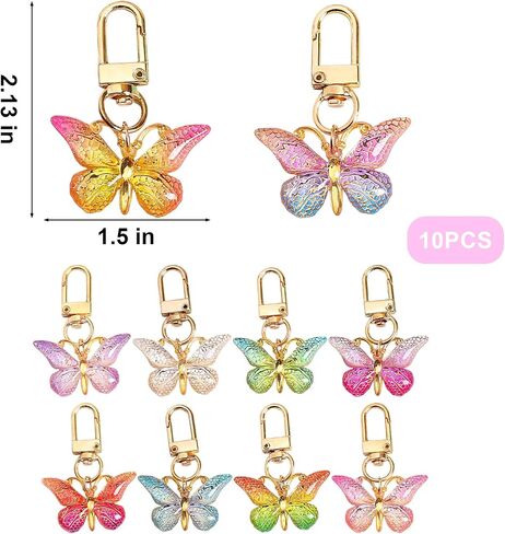 10 Pcs Butterfly Keychain Set Colorful Bag Charms for Women Trendy Backpack Clips Aesthetic Purse Accessories in Saudi Arabia