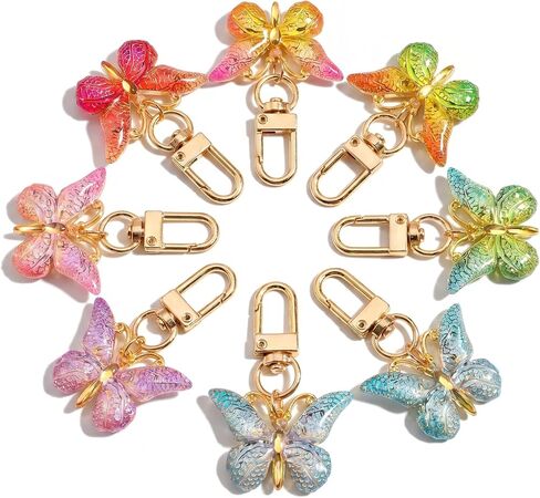 10 Pcs Butterfly Keychain Set Colorful Bag Charms for Women Trendy Backpack Clips Aesthetic Purse Accessories in Saudi Arabia