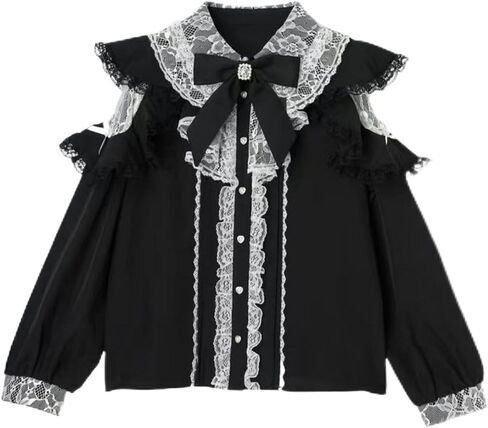 Pokn Jirai Kei Lolita Fashion Cutecore Clothes Kawaii Clothing Blouse Goth Shirt Women Lace Long Sleeve Blouse with Bow in Saudi Arabia