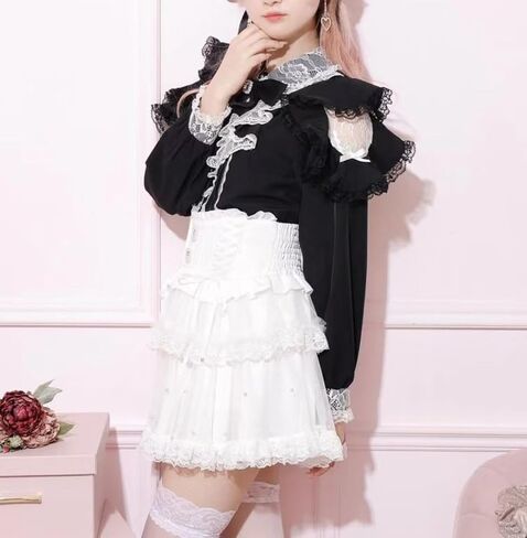 Pokn Jirai Kei Lolita Fashion Cutecore Clothes Kawaii Clothing Blouse Goth Shirt Women Lace Long Sleeve Blouse with Bow in Saudi Arabia