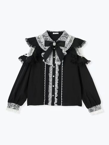 Pokn Jirai Kei Lolita Fashion Cutecore Clothes Kawaii Clothing Blouse Goth Shirt Women Lace Long Sleeve Blouse with Bow in Saudi Arabia