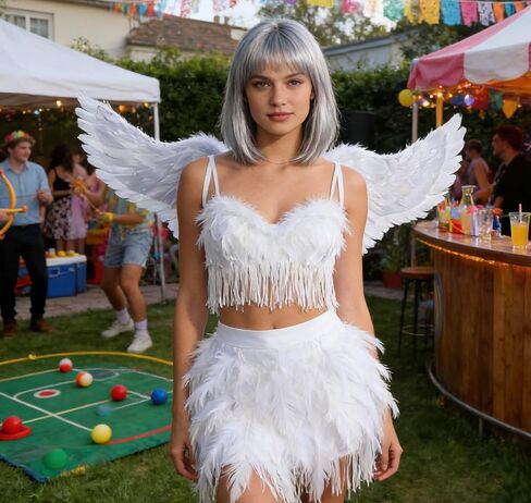 3PCS Medium White Angel Wings with Matching Swan Hair Clips Set Wearable Feather Costume Wings for Adult Women Romantic Cupid Costume Accessories for Valentines Day Cosplay Halloween Party in Saudi Arabia