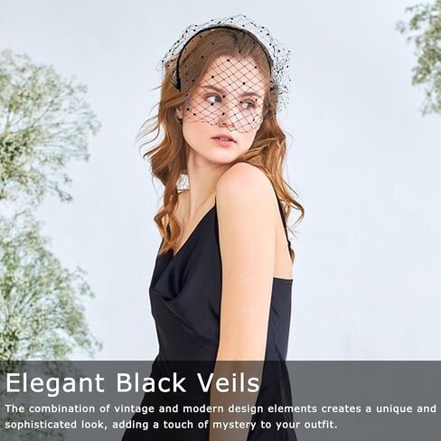 2Pcs Black Veil Headband,1920s Flapper Fascinator Mesh Veils Headband with Rhinestones,Black Birdcag-e Veil for Women's Bridal,Wedding,Tea Party & Funeral Occasions(Black,Size:14.5 * 12cm) in Saudi Arabia