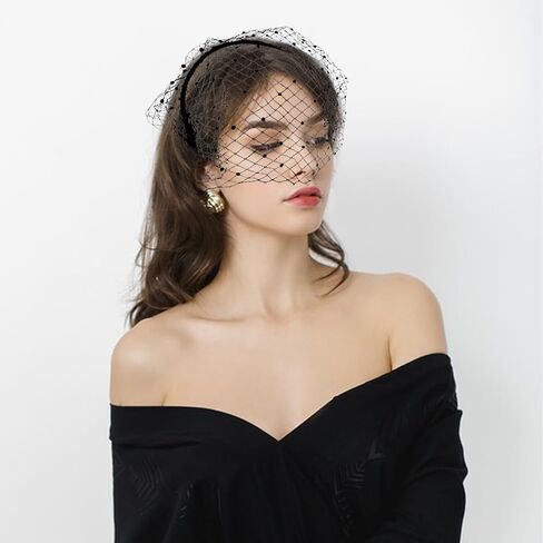 2Pcs Black Veil Headband,1920s Flapper Fascinator Mesh Veils Headband with Rhinestones,Black Birdcag-e Veil for Women's Bridal,Wedding,Tea Party & Funeral Occasions(Black,Size:14.5 * 12cm) in Saudi Arabia