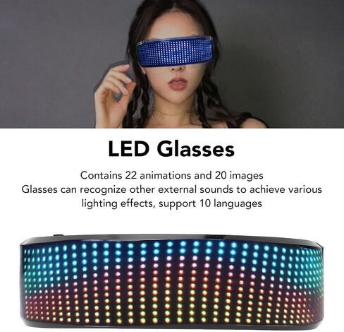 نظارات LED، نظارات إضاءة RGB قابلة للبرمجة والتخصيص، التحكم في التطبيق لنظام IOS، دعم النص، الكتابة على الجدران، الرسوم المتحركة، الصورة، USB قابلة للشحن للحفلات التنكرية in Kuwait