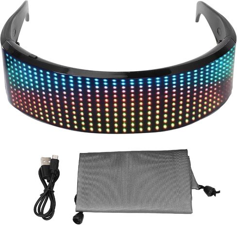 نظارات LED، نظارات إضاءة RGB قابلة للبرمجة والتخصيص، التحكم في التطبيق لنظام IOS، دعم النص، الكتابة على الجدران، الرسوم المتحركة، الصورة، USB قابلة للشحن للحفلات التنكرية in Kuwait