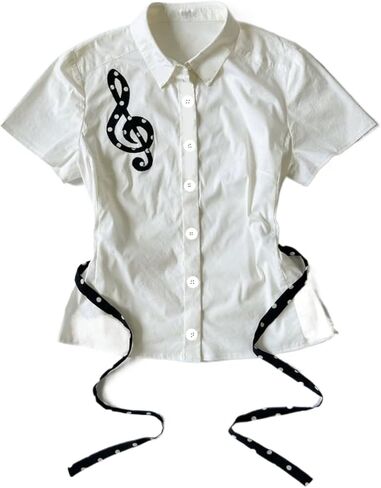 Women Girly Cutecore Music Blouse Babydoll Summer Polo Collar Shirt Harajuku 2000s Vintage Coquette Kawaii Clothes in Saudi Arabia