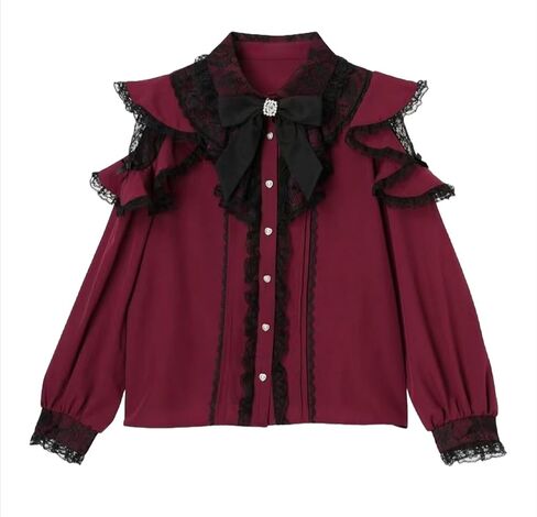 Pokn Jirai Kei Lolita Fashion Cutecore Clothes Kawaii Clothing Blouse Goth Shirt Women Lace Long Sleeve Blouse with Bow in Saudi Arabia