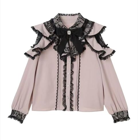 Pokn Jirai Kei Lolita Fashion Cutecore Clothes Kawaii Clothing Blouse Goth Shirt Women Lace Long Sleeve Blouse with Bow in Saudi Arabia