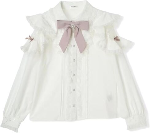 Pokn Jirai Kei Lolita Fashion Cutecore Clothes Kawaii Clothing Blouse Goth Shirt Women Lace Long Sleeve Blouse with Bow in Saudi Arabia