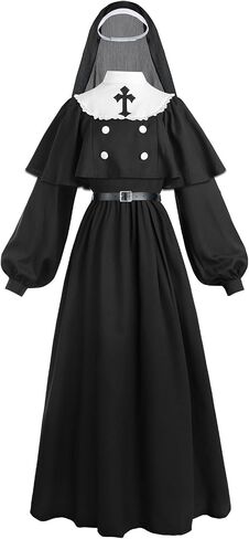 LTAKK the Nun Costume Scary Nun Outfit Priest Halloween Women Dress with Cape, Wimple and Belt in Saudi Arabia