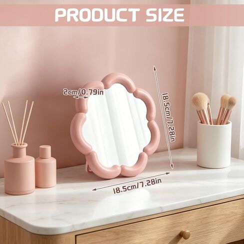 Flower Shaped Desk Mirror Cute Small Table Makeup Mirror Office Home Accessories for Standing Hanging 7.4'' D(Pink) in Saudi Arabia