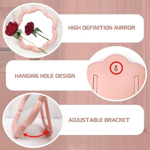 Flower Shaped Desk Mirror Cute Small Table Makeup Mirror Office Home Accessories for Standing Hanging 7.4'' D(Pink) in Saudi Arabia