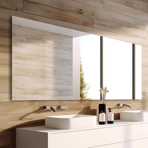 Mirrorons Bathroom Vanity Mirror 28" x 36", Frameless Mirror with Polished Edge, Hangs Horizontally or Vertically. Upgraded Shatterproof Bathroom Mirror for Wall. in Saudi Arabia